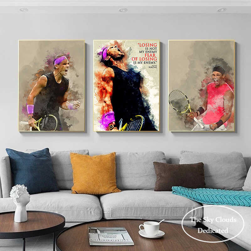 ➧ กีฬาดาวกีฬาเทนนิสโปสเตอร์ Rafael Nadal Roger ภาพวาดสีน้ำ