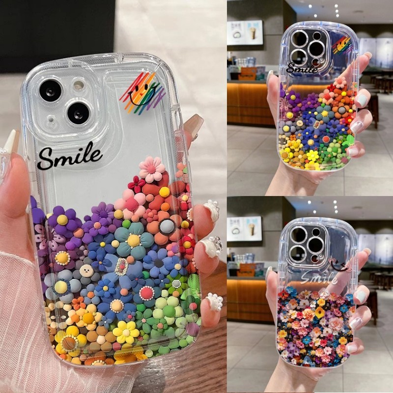 เคสโทรศัพท์โปร่งใสสําหรับ OPPO Reno4 / Reno 5 Pro / Reno7 / Reno8 8 Pro 8T / Reno 10 Pro 5G แฟชั่น Rainbow Smile ดอกไม้กันกระแทกปลอกสบู่นุ่ม