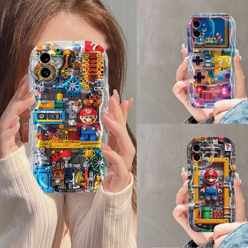 3d Super Mario อิฐเคสโทรศัพท์สําหรับ Xiaomi Redmi หมายเหตุ 8 Pro / Note9s 9 Pro Max / Note10s 10 Pro Max / Note11s 11 Pro / Note12 Pro โปร่งใส Wave Edge Soft TPU กรณี
