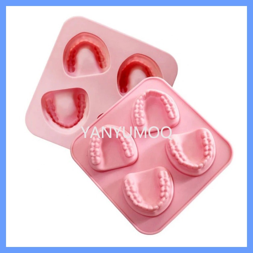 tk 4 Hole Denture Teeth Shaped Ice Cube Mold Silicone Ice Tray DIY Ice Cream Mould Funny Gag Gift f