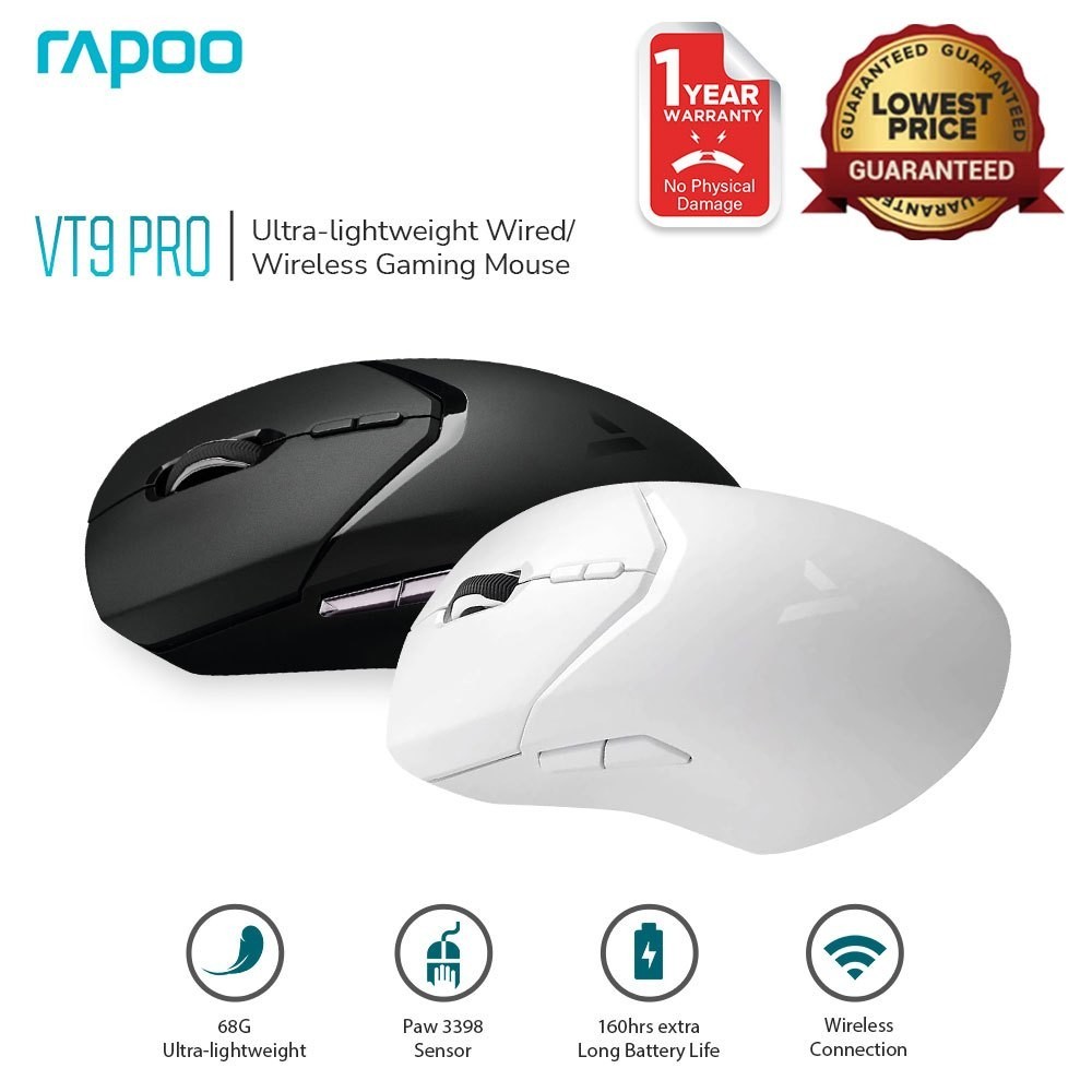 Rapoo VT9Pro 68g PAW3395 เมาส์ไร้สายสําหรับเล่นเกมแบบมีสาย 26000DPI 10 คีย์