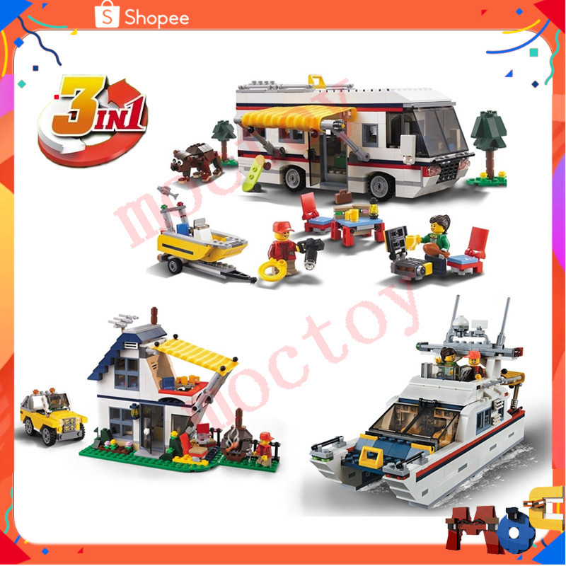 31052 Vacation Getaways Camper Creator 3in1 Series Building Blocks เครื่องประดับประกอบของเล่นเพื่อก