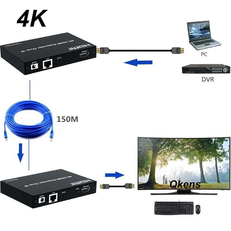 4K 150M HDMI KVM Rj45 Extender Over Cat5e Cat6 Ethernet Cable Over IP Network Switch หนึ่งต่อหลายตัว