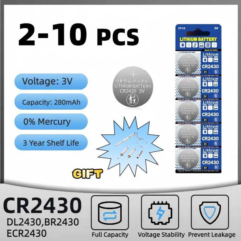 แบตเตอรี่ลิเธียม CR2430 2-10 ชิ้น 3V DL2430 ECR2430 BR2430 สำหรับนาฬิกา รีโมทคอนโทรล อุปกรณ์อิเล็กทร