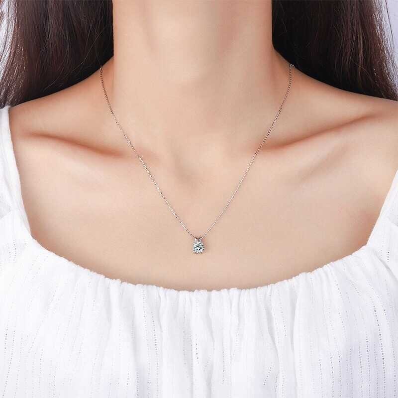 D 1Ct VVS Moissanite Stone Link สร้อยคอโซ่เงินแท้100% มีใบรับรองสำห