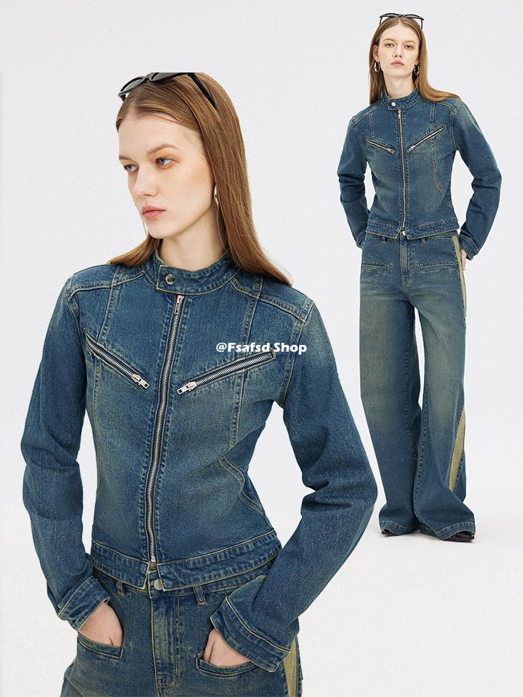 Retro อเมริกันแจ็คเก็ต Denim ฤดูใบไม้ผลิฤดูใบไม้ร่วง Slim-fit ออกแบบใหม่ Slimmer ดูแจ็คเก็ตสั้นสาวร้อนสวมใส่ด้านนอก