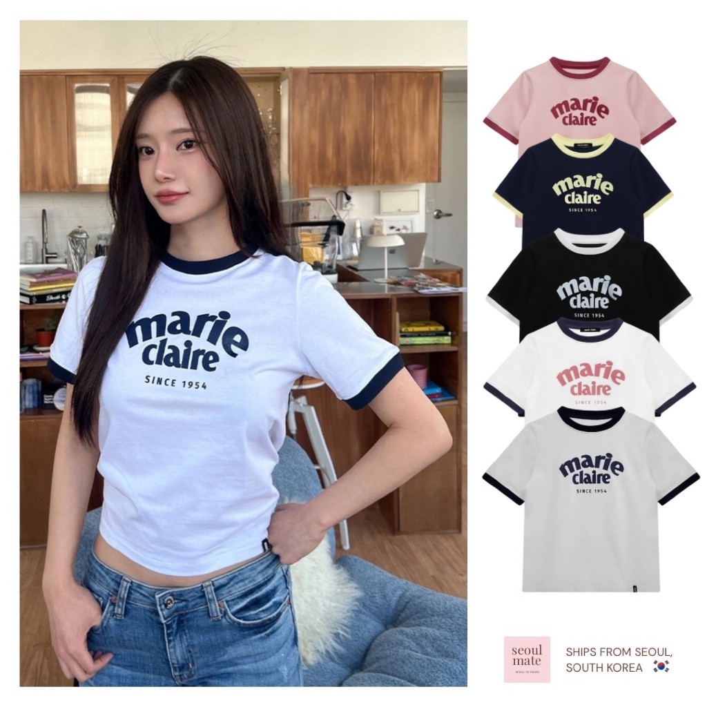 ♞,♘,♙[จากเกาหลี ] เสื้อยืดแหวนโลโก้ MARIE CLAIRE 5 สี WTY