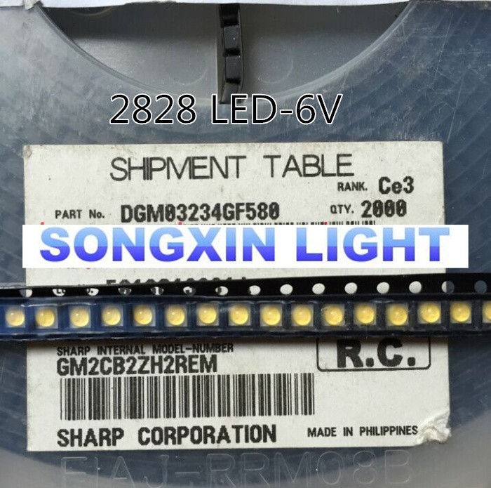 LED Backlight กลาง LED 0.5W 3V 2828 สีขาวนวล 43LM GM2BC2ZF2GCM LCD Backlight สําหรับทีวีแอพพลิเคชัน 