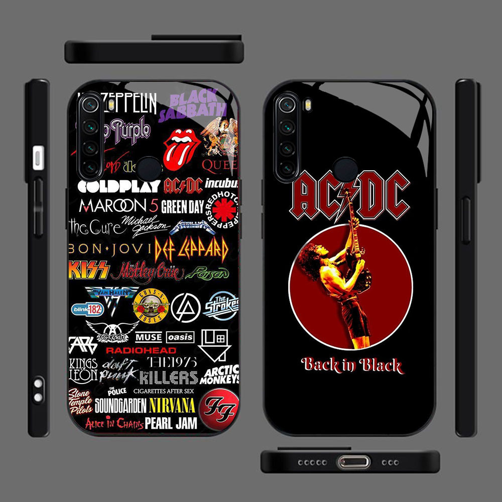 MK-1 AC DC Rock Band Liquid HD Glass Casing สําหรับ OPPO A7 A12 A12S A11K A5S F9 F7 F5 Realme 2 Pro