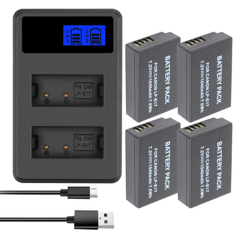 1040mAh 0 LP E17 LP-E17 แบตเตอรี่ + เครื่องชาร์จไฟ LED สำหรับกล้