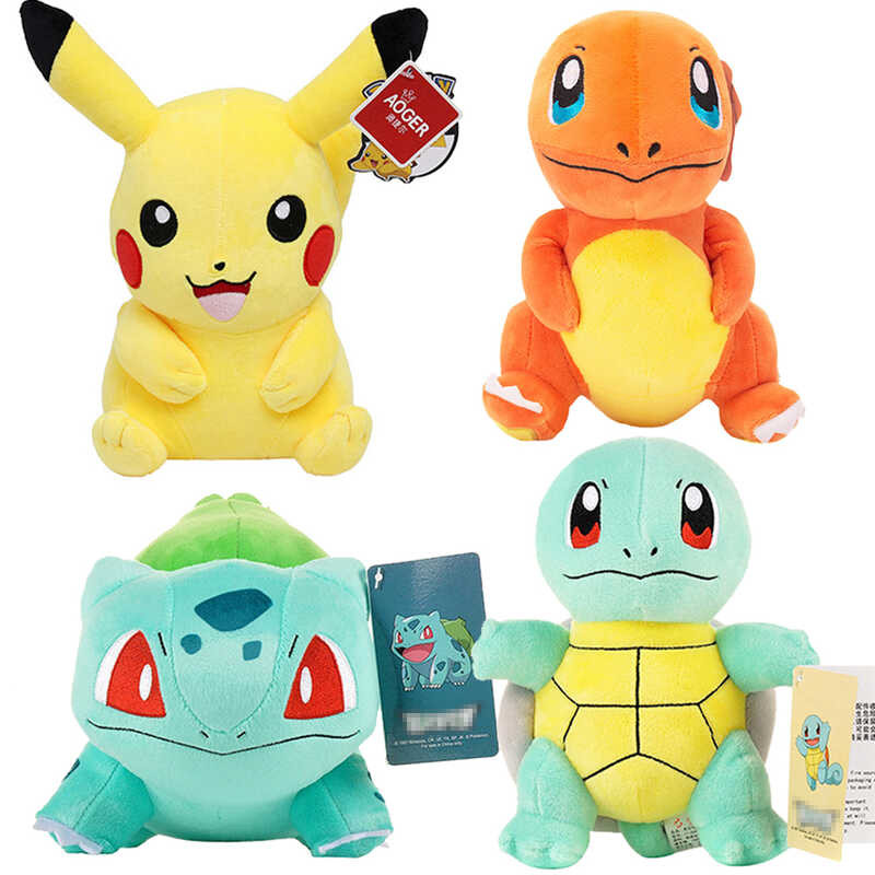 HQ Plush Toy พร้อมแท็ก Charmander Squirrel Bulbasaur Eevee Pikachu Peluche Doll ของเล
