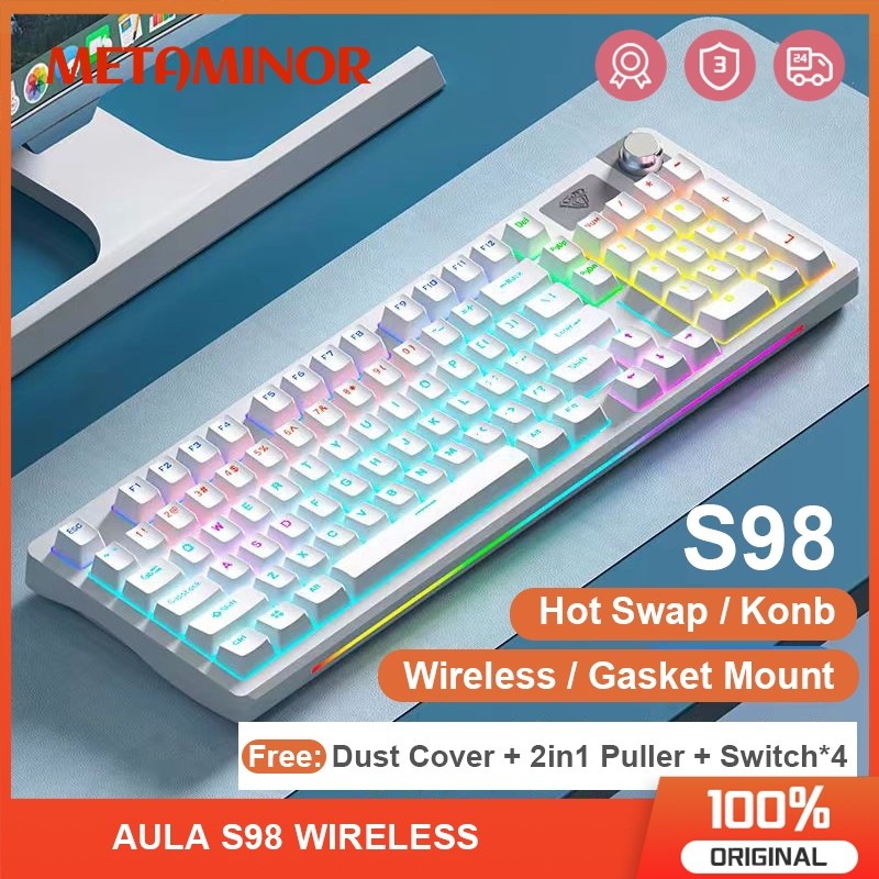 【Gift】 Aula S98 คีย์บอร์ดเกมกลไร้สาย Hot Swap คีย์บอร์ดแบบกําหนดเองพร้อมลูกบิด Wireless Keyboard