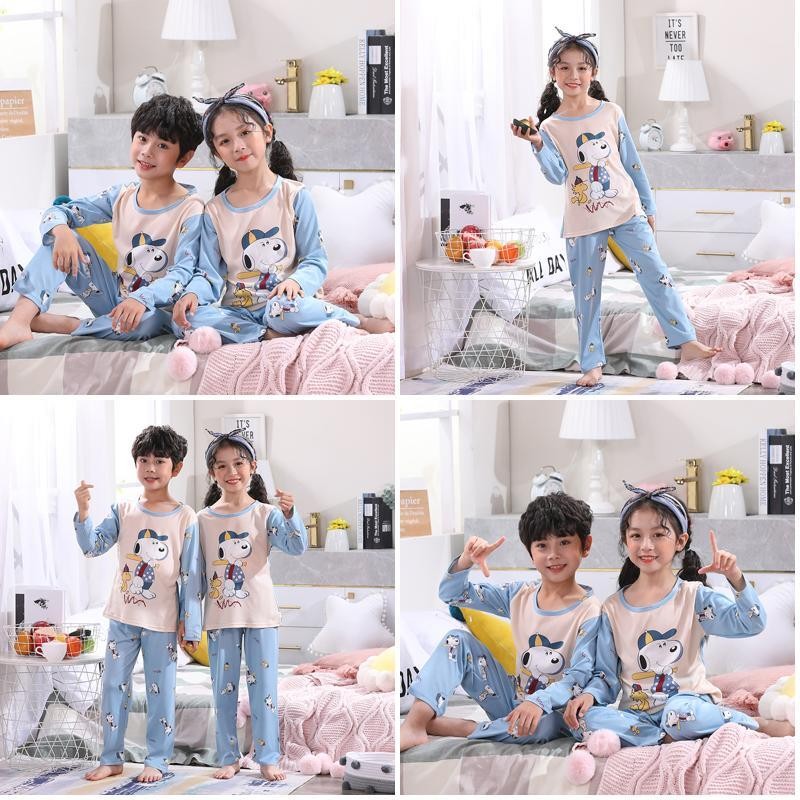 Snoopy Children Long Sleeve Round Neck Nightie Simple Polyester Boys หรือ Girls Nightclothes สําหรับ 6 - 7 ปี