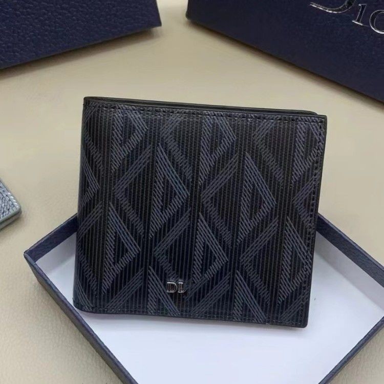 Dior2024 ใหม่ของแท้หนังกระเป๋าสตางค์สั้นกระเป๋าสตางค์ผู้ชาย Multi-card Slot กระเป๋า Cowhide แฟชั่น U