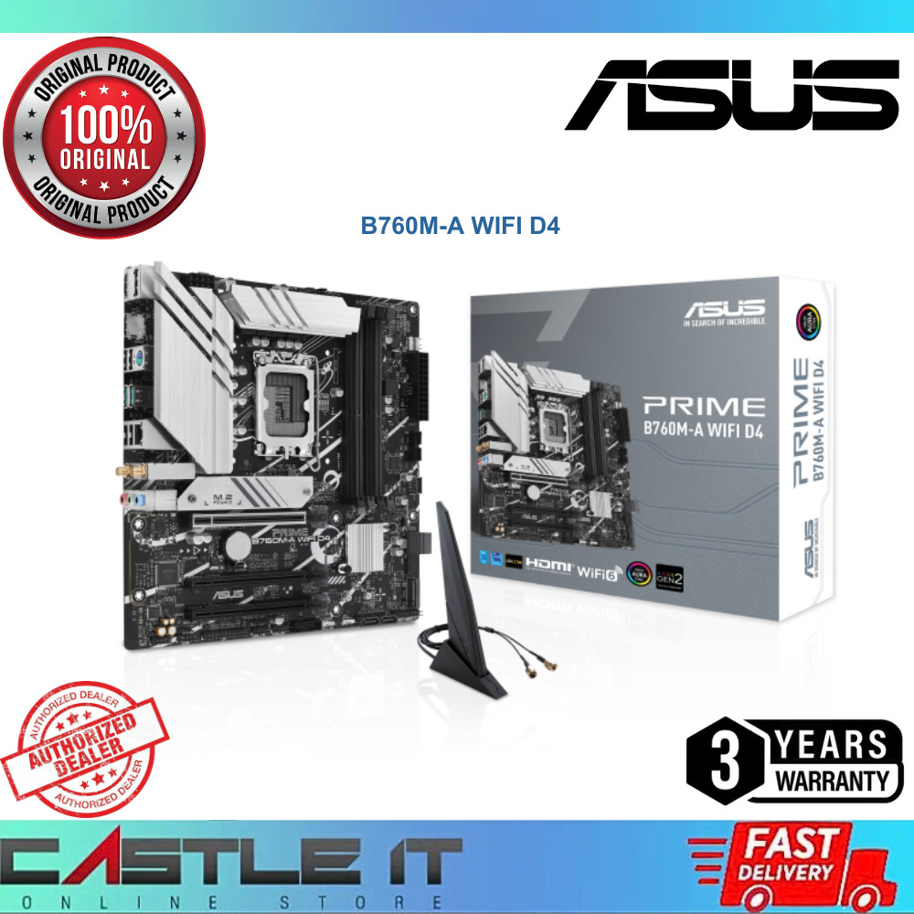 ASUS PRIME B760M-A WIFI D4 DDR4 mATX LGA1700 เมนบอร์ดรองรับ Intel 12th 13th 14th Gen CPU WiFi6