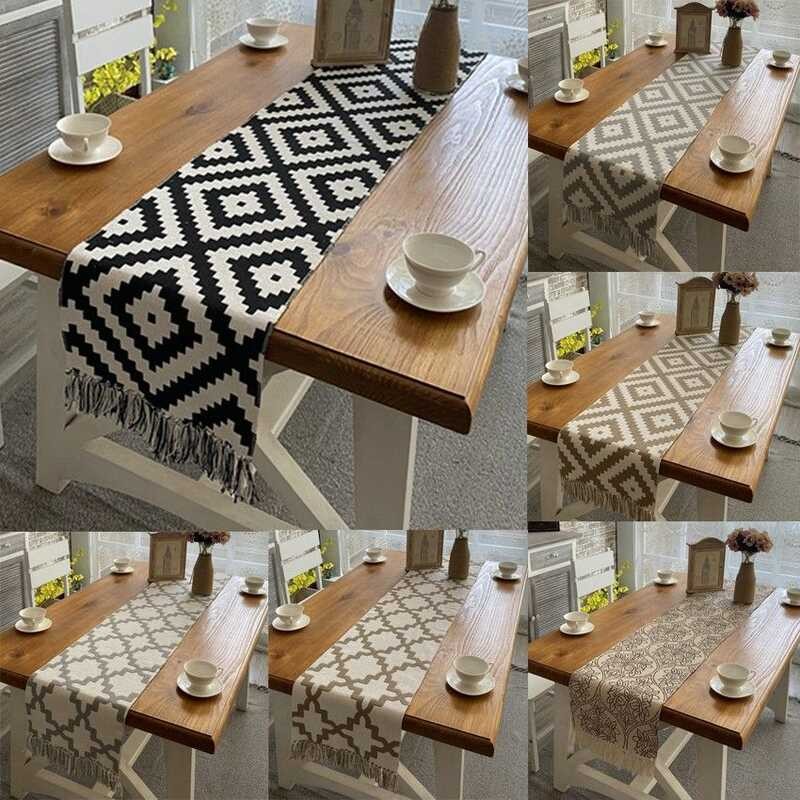 LY 32X270cm Burlap Cotton En Table Runner 4 6 8 10 Seater Farmhouse Table Runners Cloth For Dining