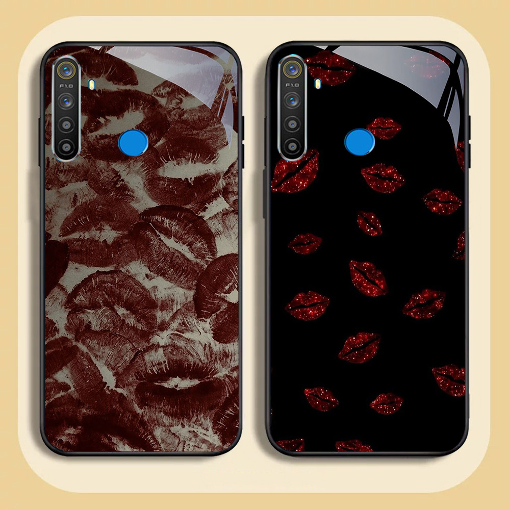 NC-22 สีแดงเข้มริมฝีปาก Kaca แก้วสําหรับ Realme 5 5i 5S 3 3i 6i 7 C65 Narzo 10 10A 20A Pro