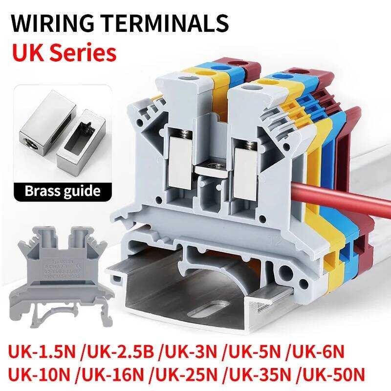 UK1.5N/2.5B/3N/5N/6N/10N/16N/25N/35N/50N ขั้วต่อสกรูบล็อก สำหรับราง DIN ขั้วต่อสายไฟทองเหลืองสากล