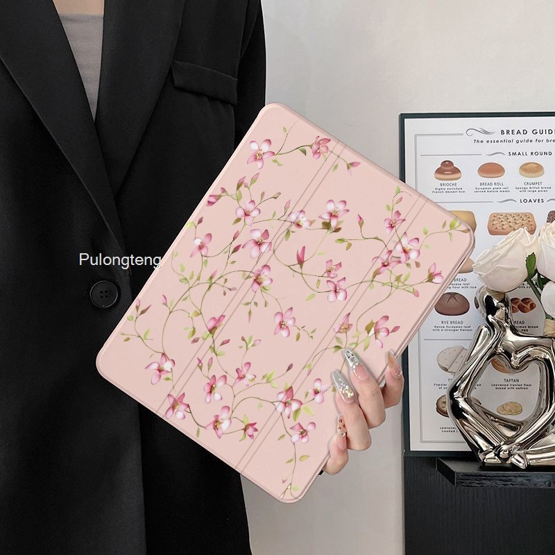 เคสป้องกันสําหรับ iPad Mini 6 A2567 A2568 A2569 พร้อมที่วางปากกา เคสอะคริลิค ปลอกเส้นดอกไม้