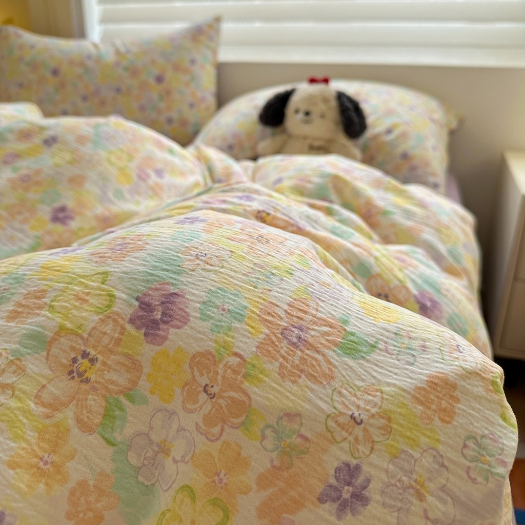 ใหม่นุ่มแฟชั่นผ้ากอซสองชั้นพิมพ์ชุดสี่ชิ้นชุดเครื่องนอนในสต็อก - รูปที่ 4