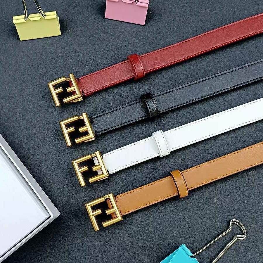 Fendi Double F Brand Pure Cowhide Womens Belt เข็มขัดสีทึบแฟชั่นเข็มขัดตกแต่ง 2.5 ซม. เข็มขัดกางเกงบ