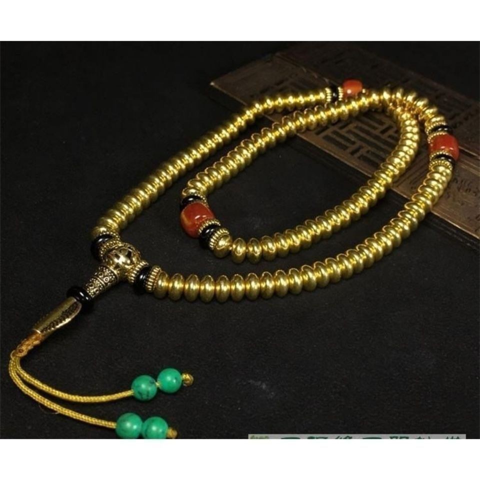 hot🔥การประกันคุณภาพ🔥 108 Pure Copper Brass Nepalese Copper Beads Necklace Buddhist Beads Rosary B