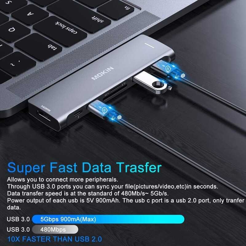 Mokin 6 In 2 Extension Base > พอร์ต แบบ Dual C ถึง 3 USB 3.0, สายฟ้า 3, เครื่
