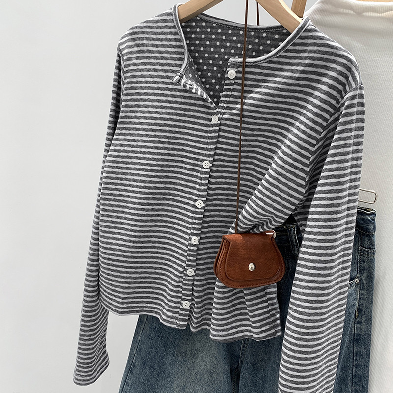 77468 คอกลมลายทาง Slimmer Look All-Match Long @-