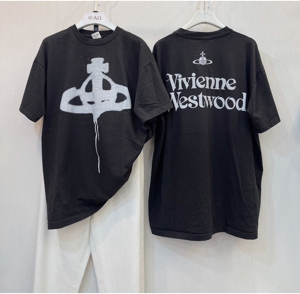 Vivienne Nestwood เสื้อยืดผ้าฝ้ายนุ่มด้านหน้าและด้านหลังสีดําสีขาว S-5xl