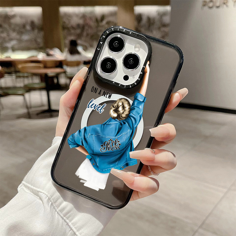 น่ารักบุคลิกภาพ Akimbo สาวไร้สายชาร์จแม่เหล็กสําหรับ IPhone 11 14 15 Pro Max 12 13 Pro Max ฝาครอบ 14 PLUS 15 PLUS ซิลิโคนนุ่มกันชนใสกันกระแทกปลอก