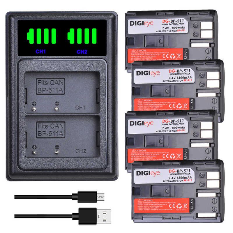 BP-511A 1 BP-511 BP511 BP511A Battery + LED USB Dual Charger for Canon EOS 40D 300D 5D 20D 30D 50