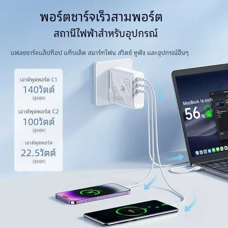 140W REMAX GAN USB ที่ชาร์จเร็วพอร์ตหลายพอร์ต QC4.0 PD ชาร์จเร็ว