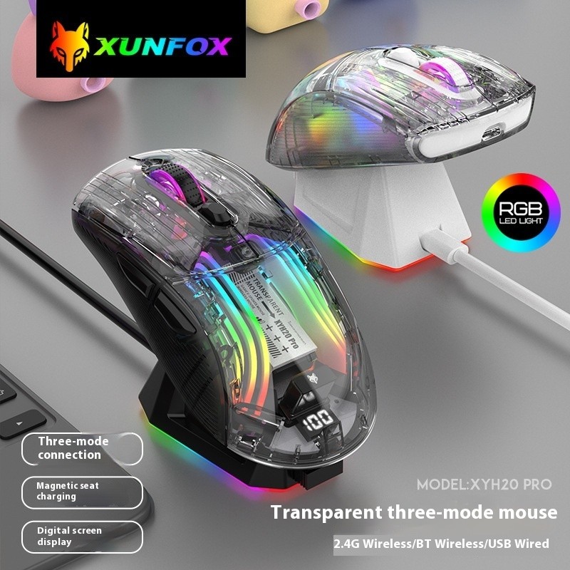 Mouse Xunsvfox Gaming RGB XYH20pro แบบมีสายไร้สายบลูทูธไร้สายแบบมีส