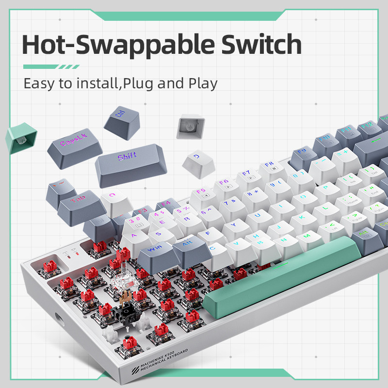 he แป้นพิมพ์คีย์บอร์ด K500คีย์บอร์ด Hot Swappable 94คีย์ RGB Windows