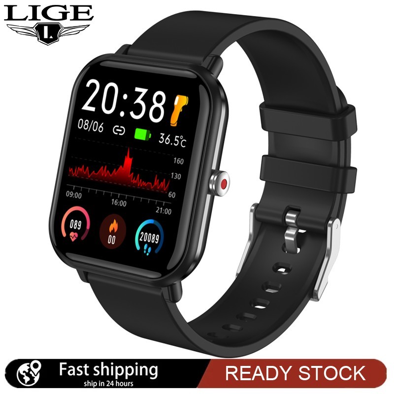 Lige 2021 นาฬิกาข้อมือ Smart Watch เชื่อมต่อบลูทูธ Ip67 กันน้ําสําหรับผู้ชายผู้หญิงใส่เล่นกีฬาฟิตเน
