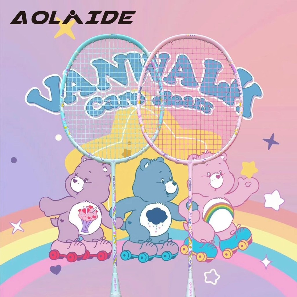 Care Bears ไม้แบดมินตันคาร์บอนเต็ม ไม้แบดมินตัน หมีน้อย คู่ ดูดี นักเรียน การแข่งขัน แร็กเก็ตเดี่ยว