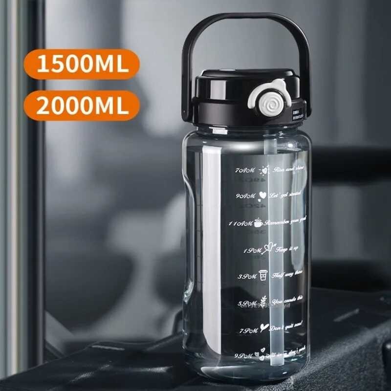 2 Liters Plastic Water Bottle With Straw 1500Ml Large Portable Travel Bottle Sports Fiess Cup Big O