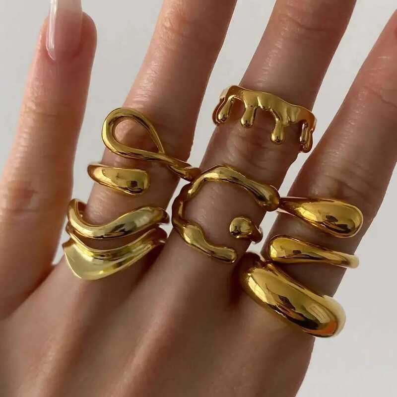 Uworld แหวนเปิดสแตนเลสกันน้ำแฟชั่น พร้อมเสน่ห์บุคลิกภาพ ชุบทองคำแท้ PVD เครื่องประดับทันสมัยสำหรับผู