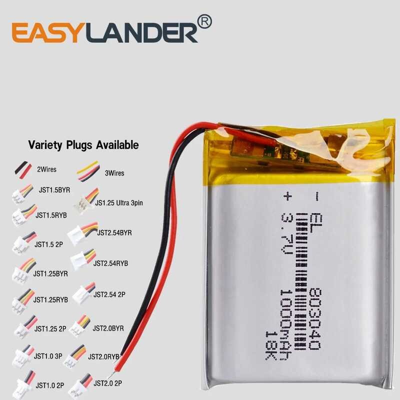 803040 แบตเตอรี่ลิเธียมไอออนโพลิเมอร์แบบชาร์จได้ 3.7V 1000mAh สำหรับเครื่องเล่น MP3 ลำโพงปลุก D