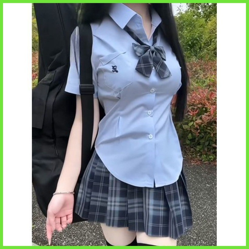 S-2XLเสื้อเชิ้ตนักเรียนสไตล์ญี่ปุ่น JKแขนสั้น เอวคับ ไซส์เล็ก แฟชั่นวัยรุ่นผ้าโพลีเอสเตอร์คุณภาพดี
