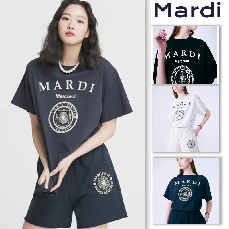 ♞,♘,♙MARDI Mercredi TSHIRT UNIV NAVY CREAM/ข้าวโอ๊ตมีล#เสื้อ mardi#mardi แท้#เสื้อยืด cotton#เสื้อย