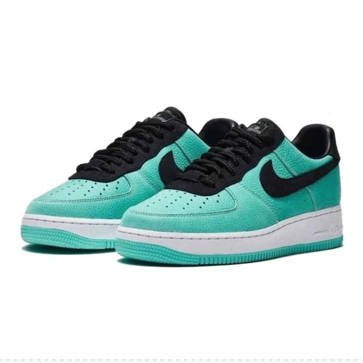 R1os ดีไซน์ใหม่ TIFFANY & CO.x NK Air Force 1 AF1 Low "1837" รองเท้าผ้าใบ OFF-WHITE สีฟ้า