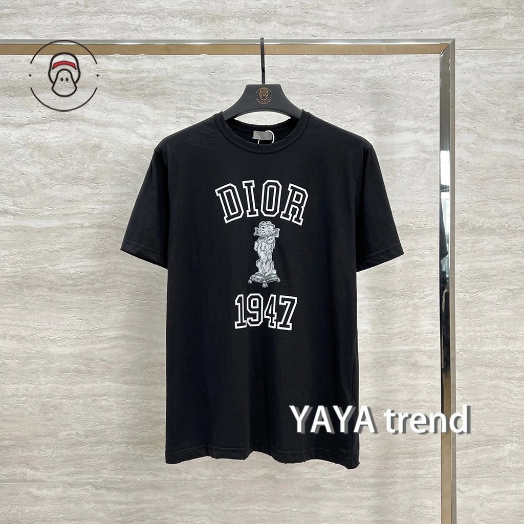 [คุณภาพสูง] 24fw CD/D Home Dio Bobby Flocking เสื้อยืดแขนสั้น Dio พิมพ์ Bobby Dog logo24ss สไตล์ใหม