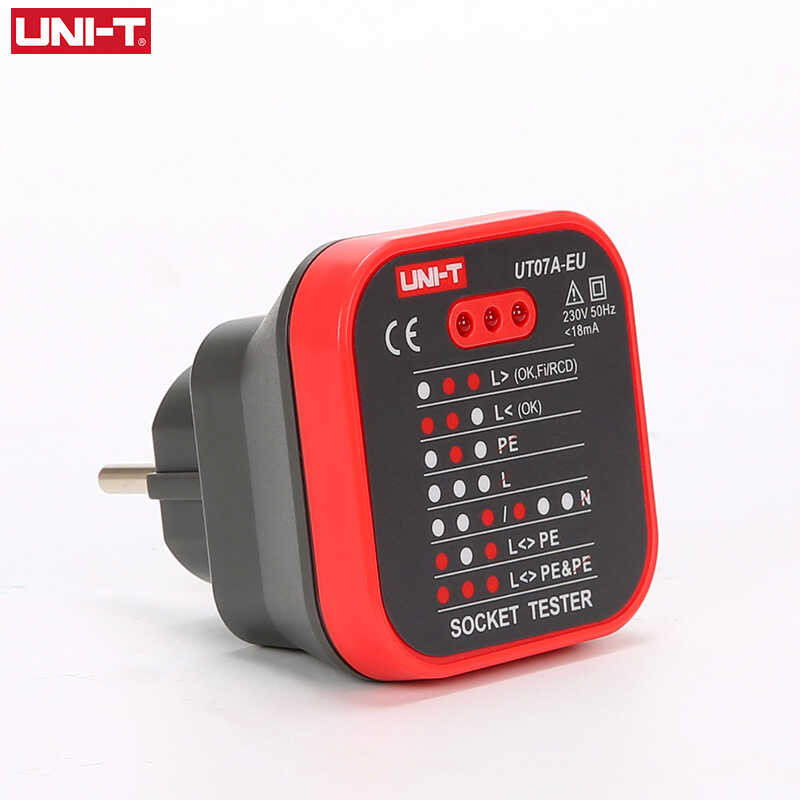 Ut07 Socket Uni-T Tester เครื่องตรวจจับระดับมืออาชีพ EU UK ปลั๊ก RCD สายดินที่เป็นกลาง