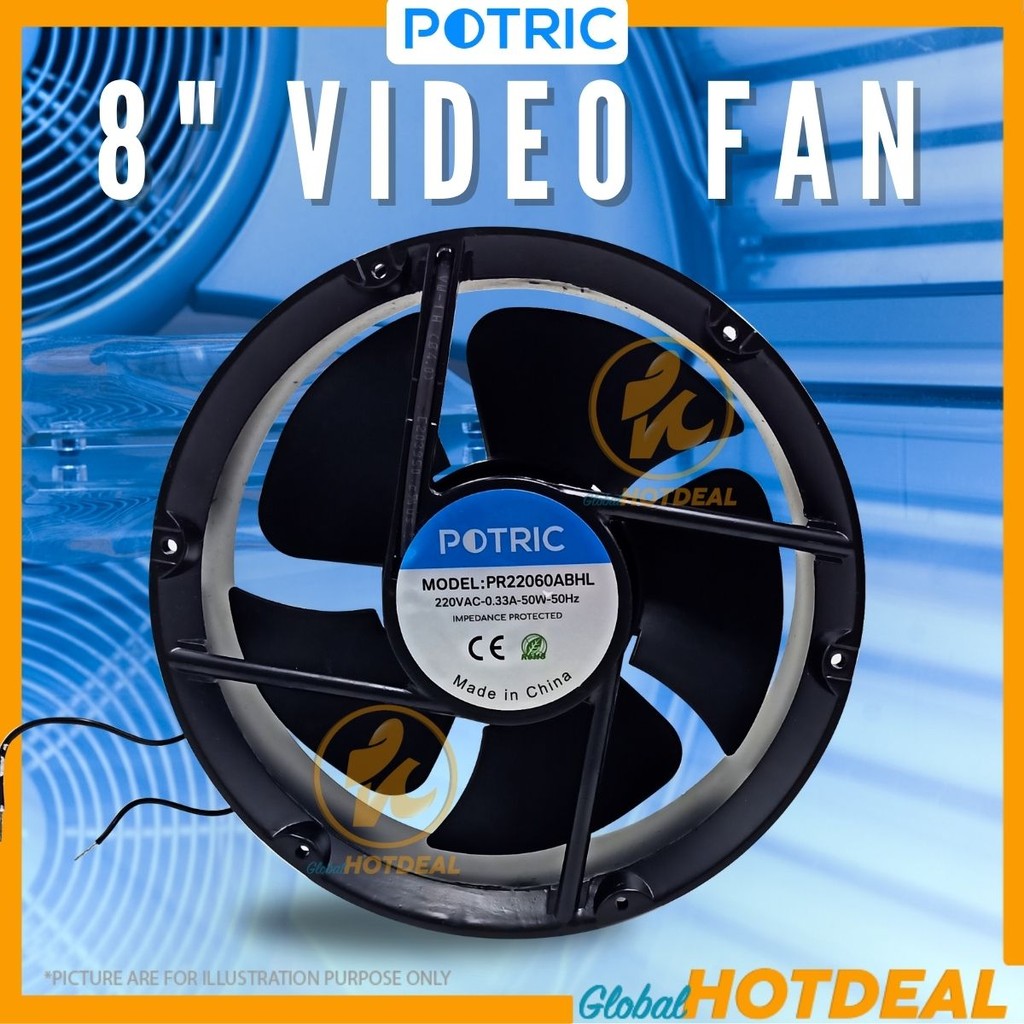 POTIC 8 INCH Video Fan 220VAC Kipas Video Cooling Fan พัดลมวิดีโอ Round
