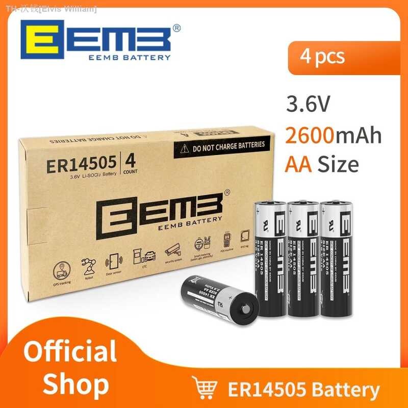 ❤ EEMB 4Pcs Er14505 3.6V 14505 AA Non-Rechargeable Battery 2600Mah Lithium Batteries For Gas Me
