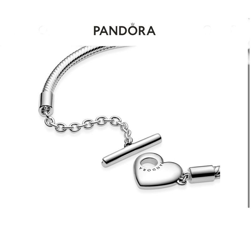 ♞,♘(พร้อมส่ง)Pandora Silver Bracelet  กำไลข้อมือหัวใจ T-bar ของเเท้100%