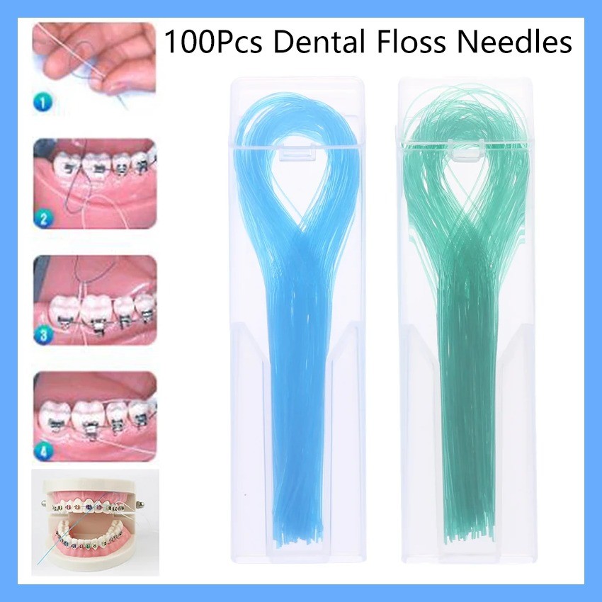 รุ่นขายดี  100Pcs Dental Floss Threader Dental Traction Line Oral For Crown Brace Bridge Implant H