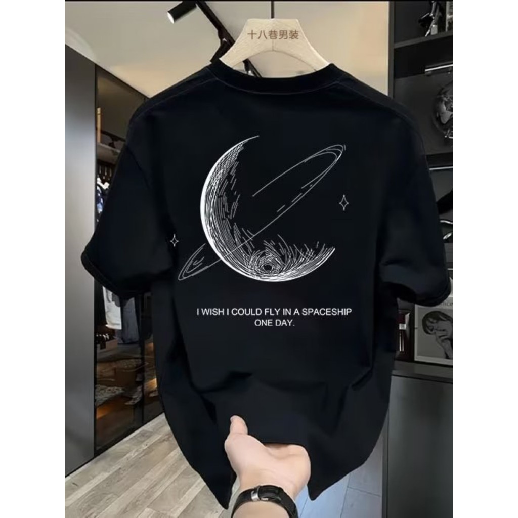 แขนสั้นผู้ชายแฟชั่นแบรนด์ผู้ชายเสื้อยืดฤดูร้อนหลวมกระชับผู้ชายสีดําแนวโน้มเสื้อยืดครึ่งแขนเย็น