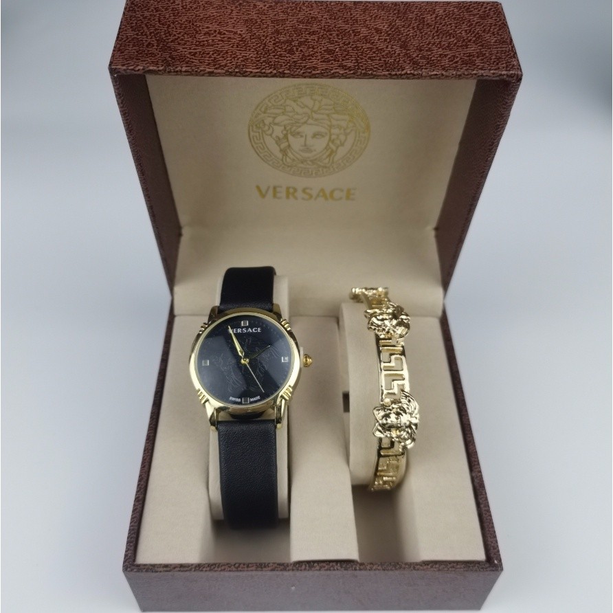 Versace VERSACE Quartz Movement VERSACE ชุดกําไลข้อมือแฟชั่นสําหรับสุภาพสตรี นาฬิกาธุรกิจ